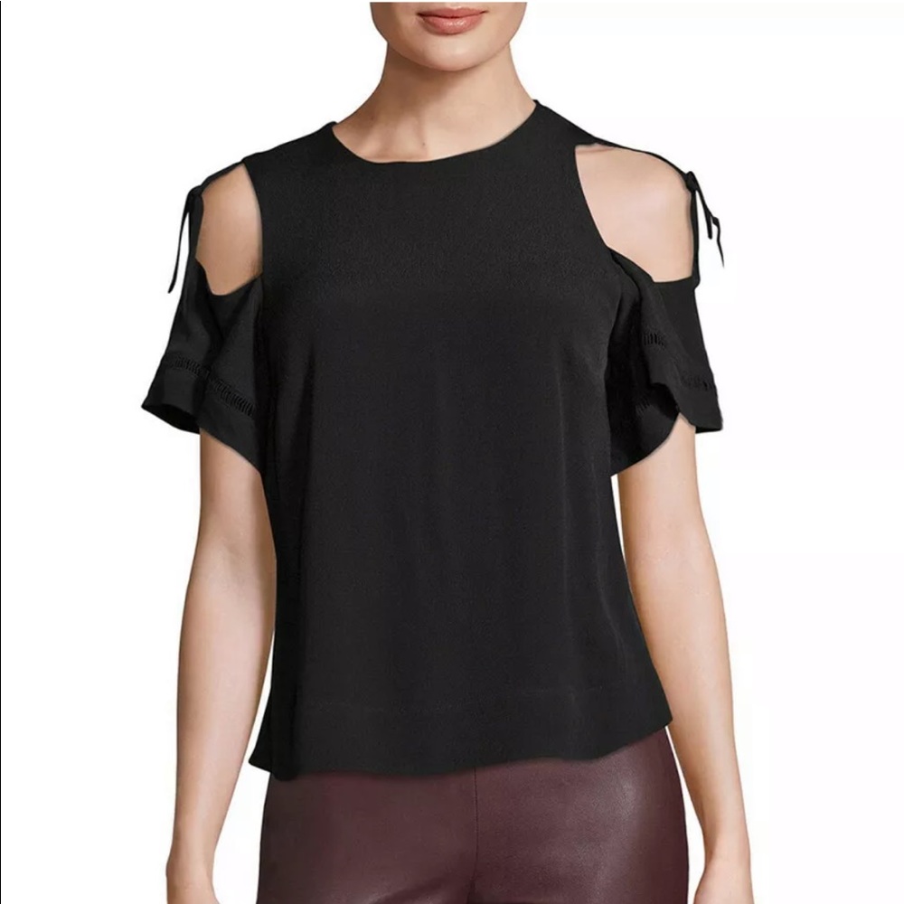 Rebecca Taylor black open shoulder silk top.